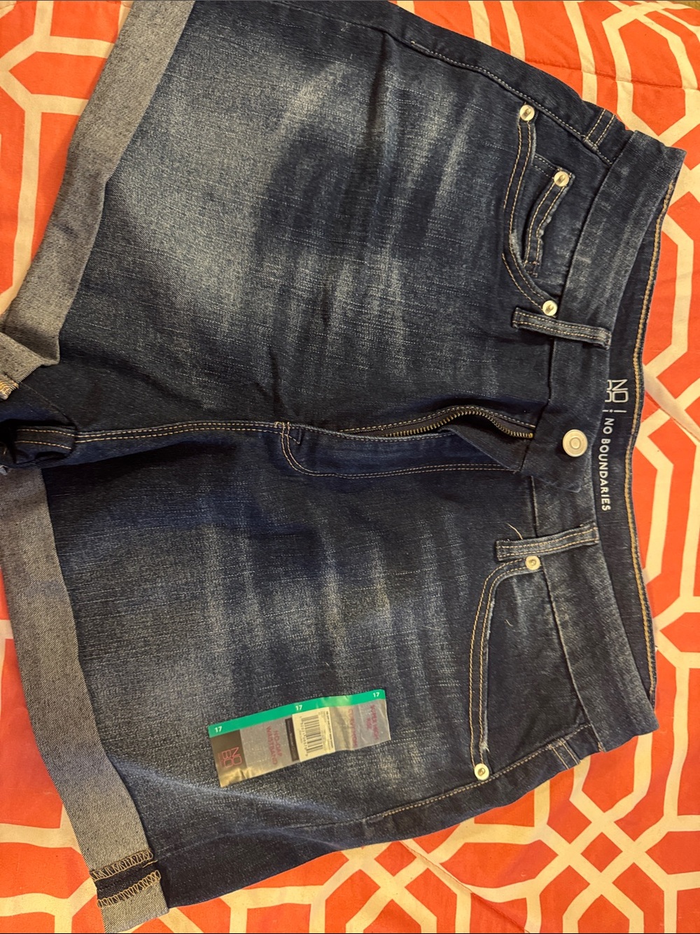 No Boundaries Dark Blue Cuffed Denim Shorts